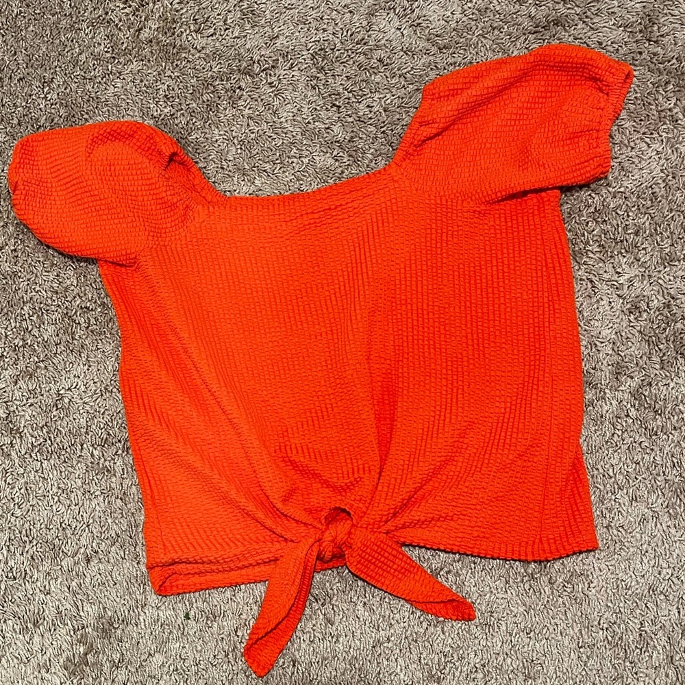 Loft Seersucker tie front square neck top - Picture 3 of 3